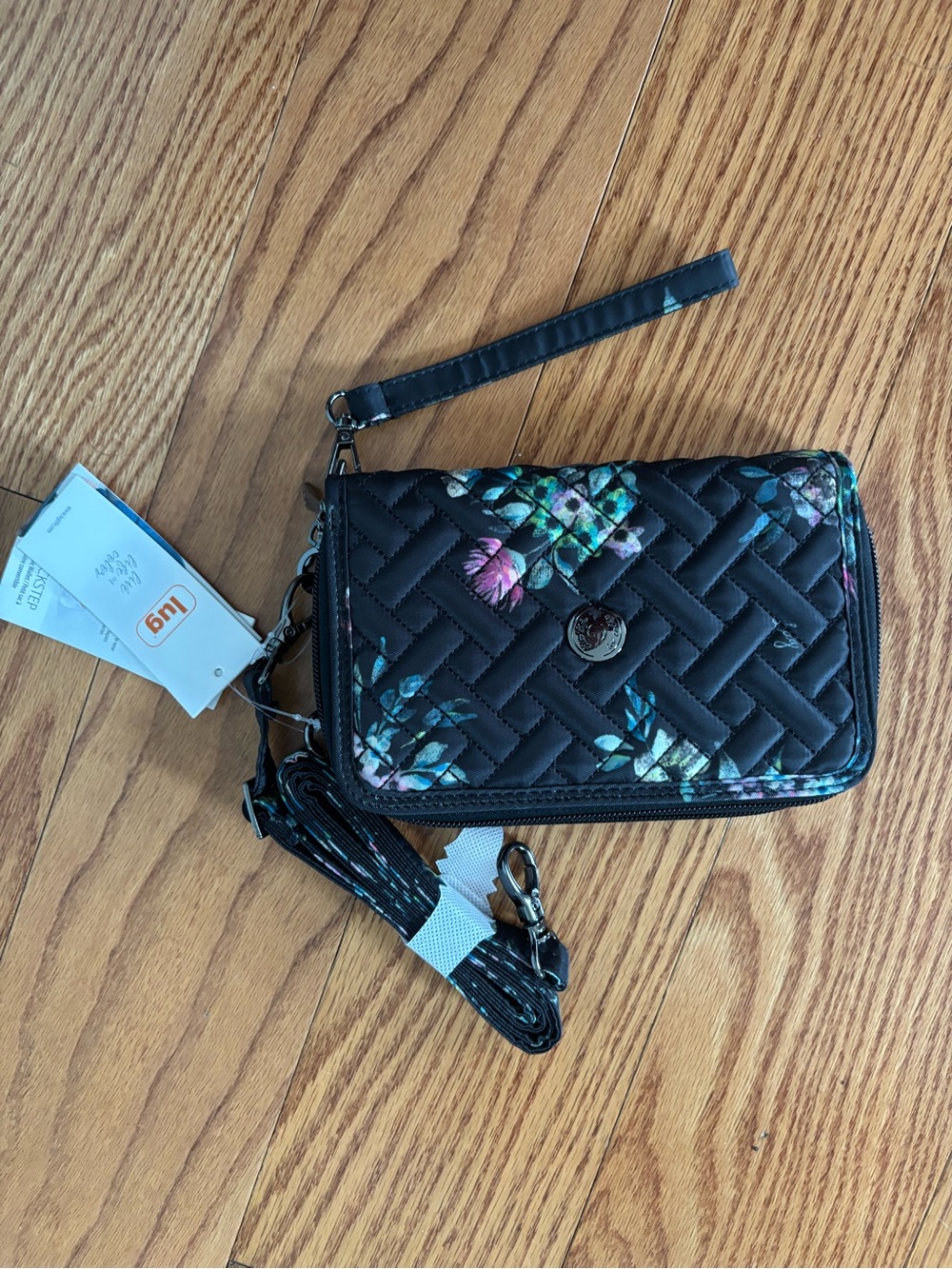 LUG Black Floral Wristlet Crossbody Wallet Quickstep